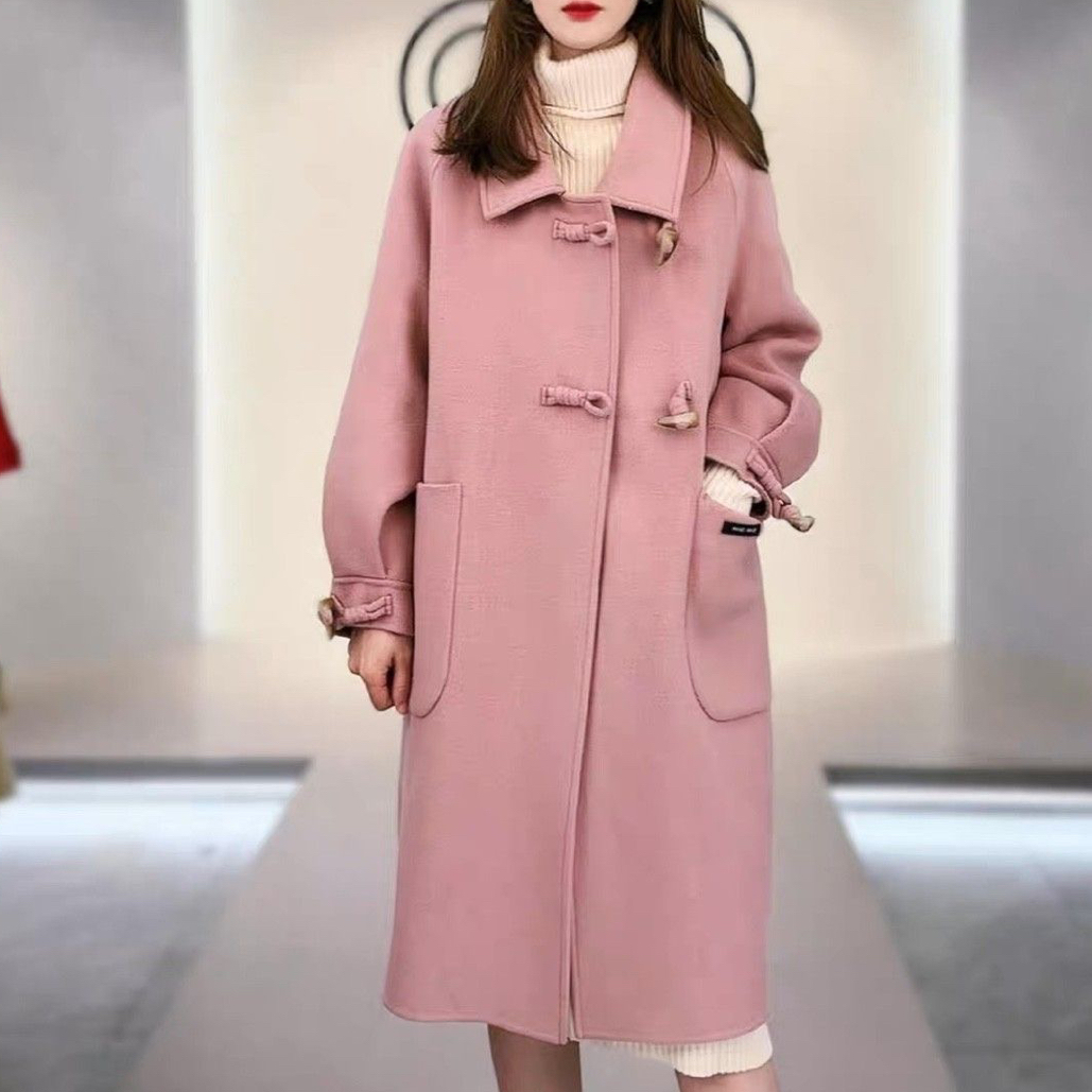 双面呢羊毛牛角扣毛呢外套2025春装新款高档今年流行中长款大衣