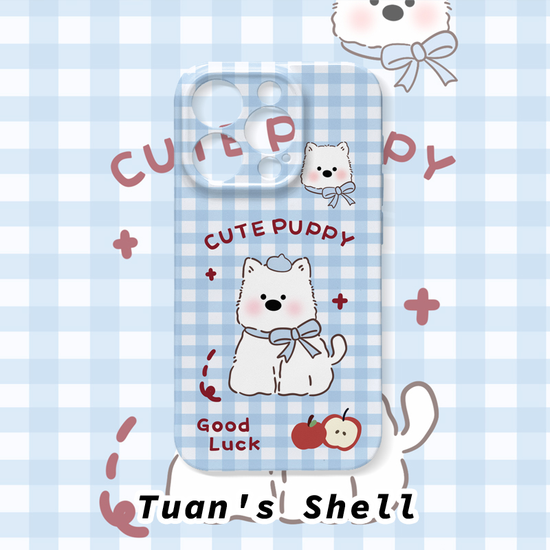 蓝格子西高地菲林软壳适用苹果VIVO华为OPPO小米荣耀一加手机壳