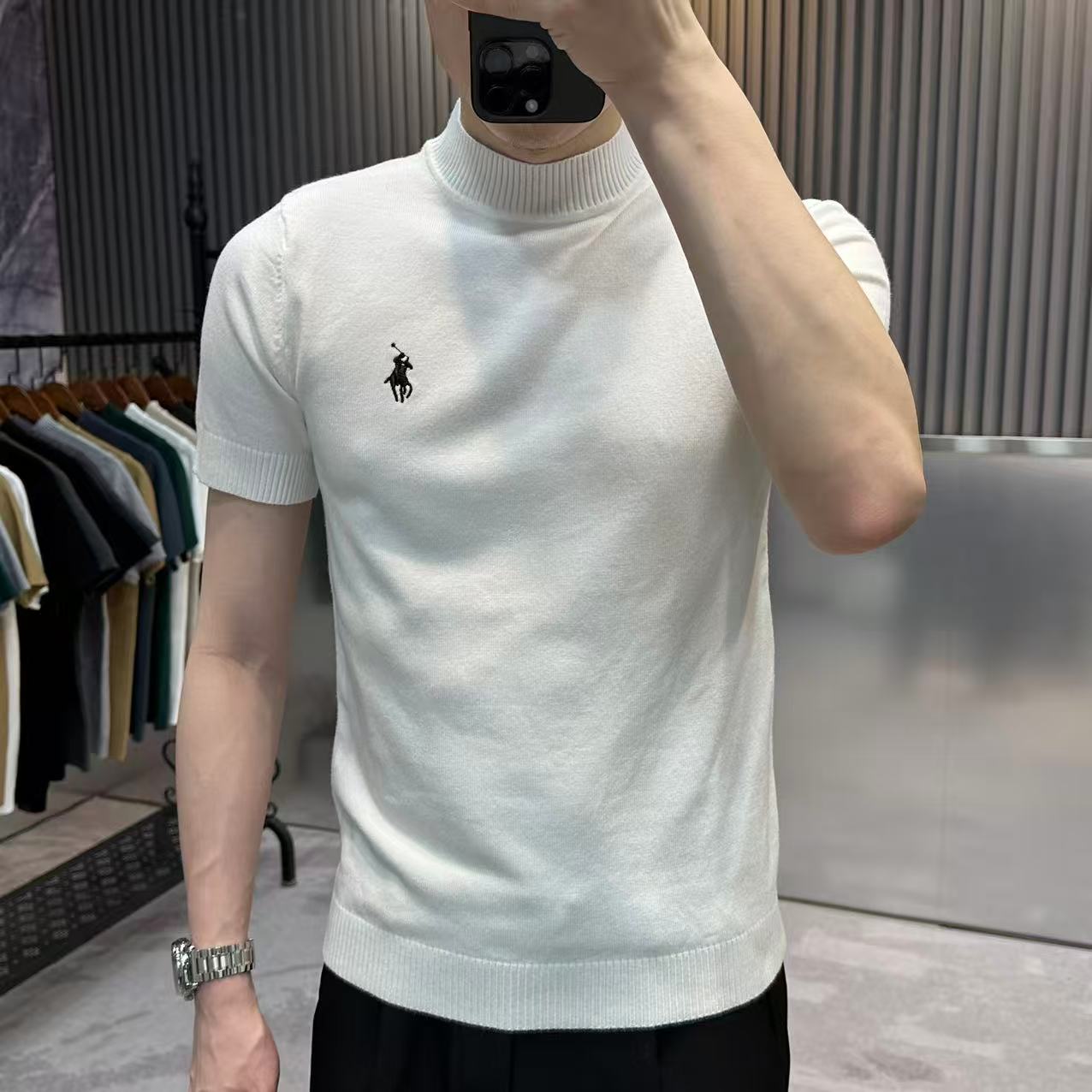 半高领短袖T恤男士春秋季2025新款感内搭修身中领针织打底衫男款