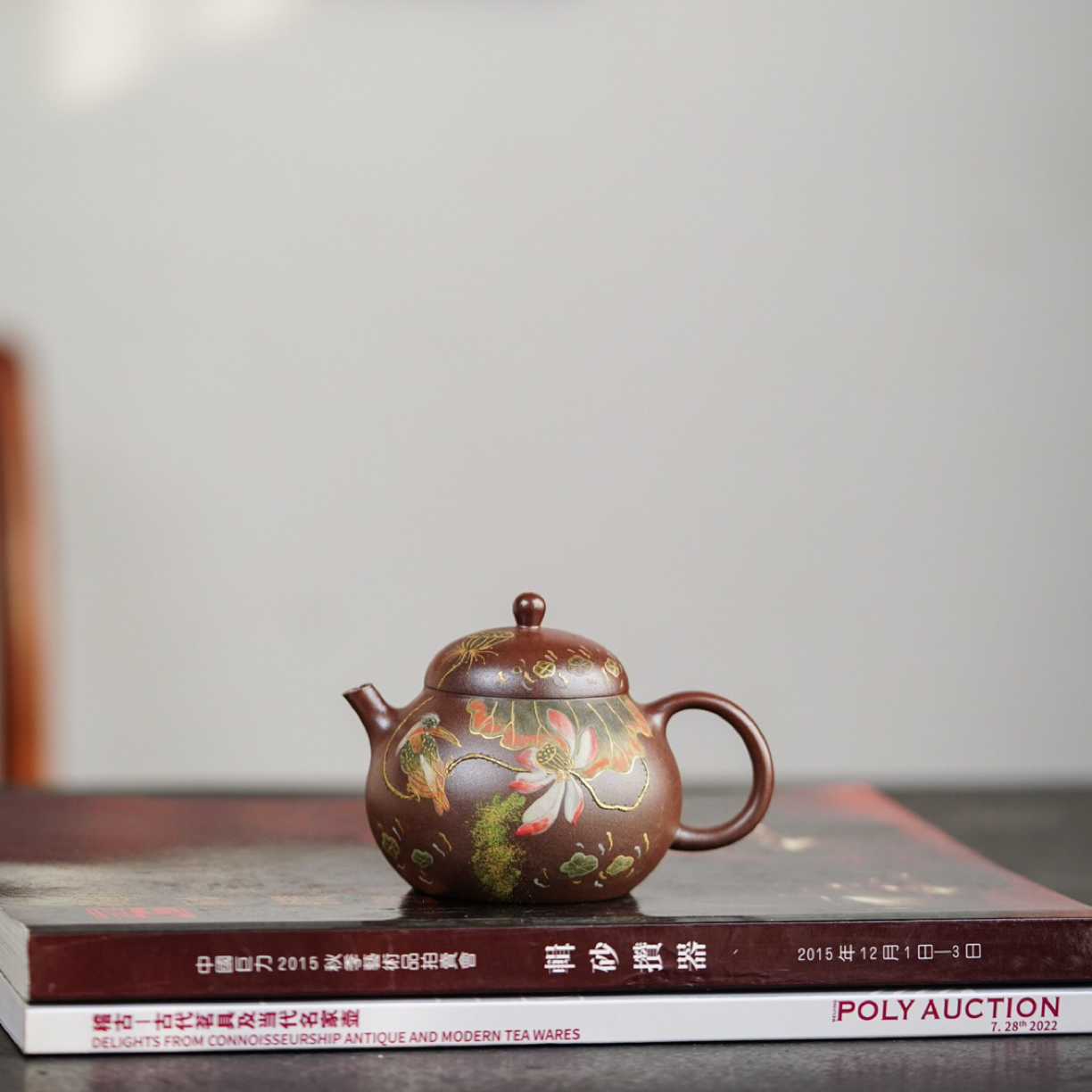 文旦·翠鸟泥绘描金·柴烧紫砂壶170cc·原矿段泥