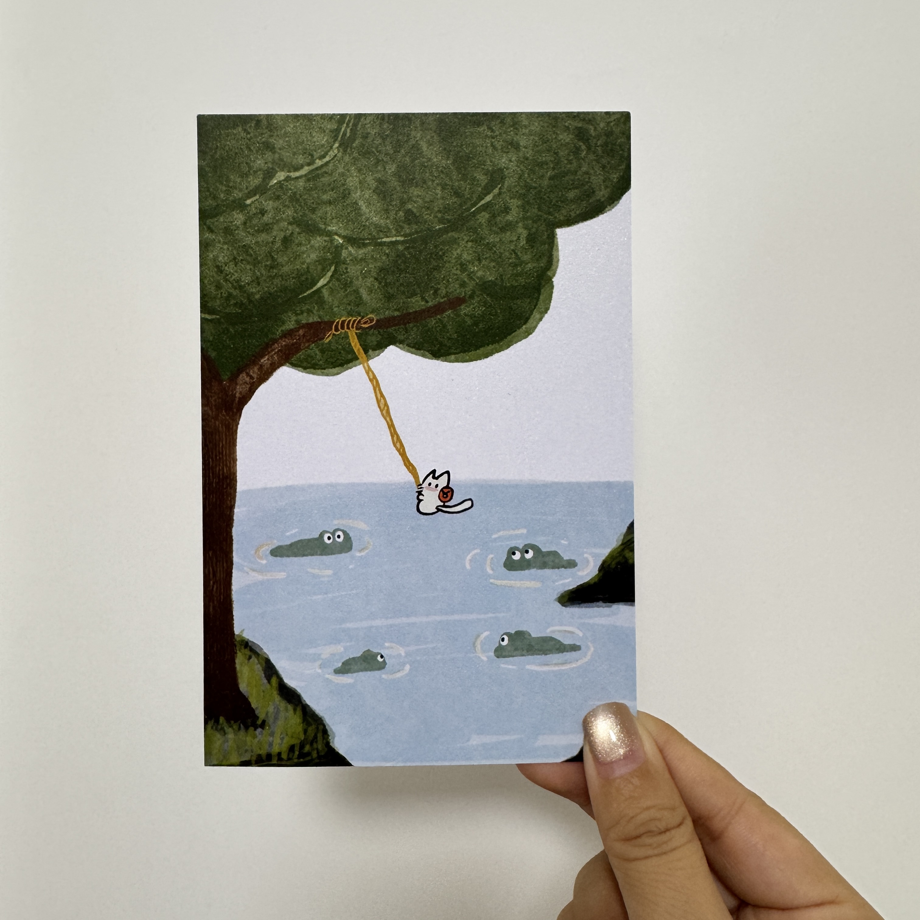 [原创IP]治愈系插画书包小猫明信片贺卡创意礼物双面珠光