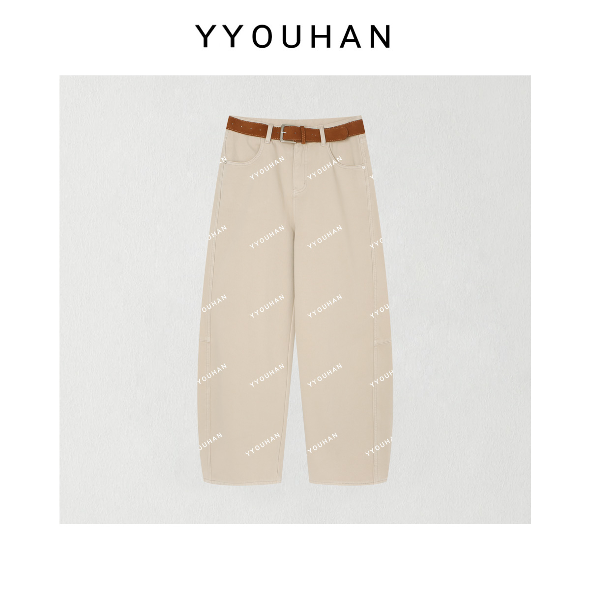 月月 2025冬季新款设计极简双线条加绒厚款百搭牛仔裤 2511C8260