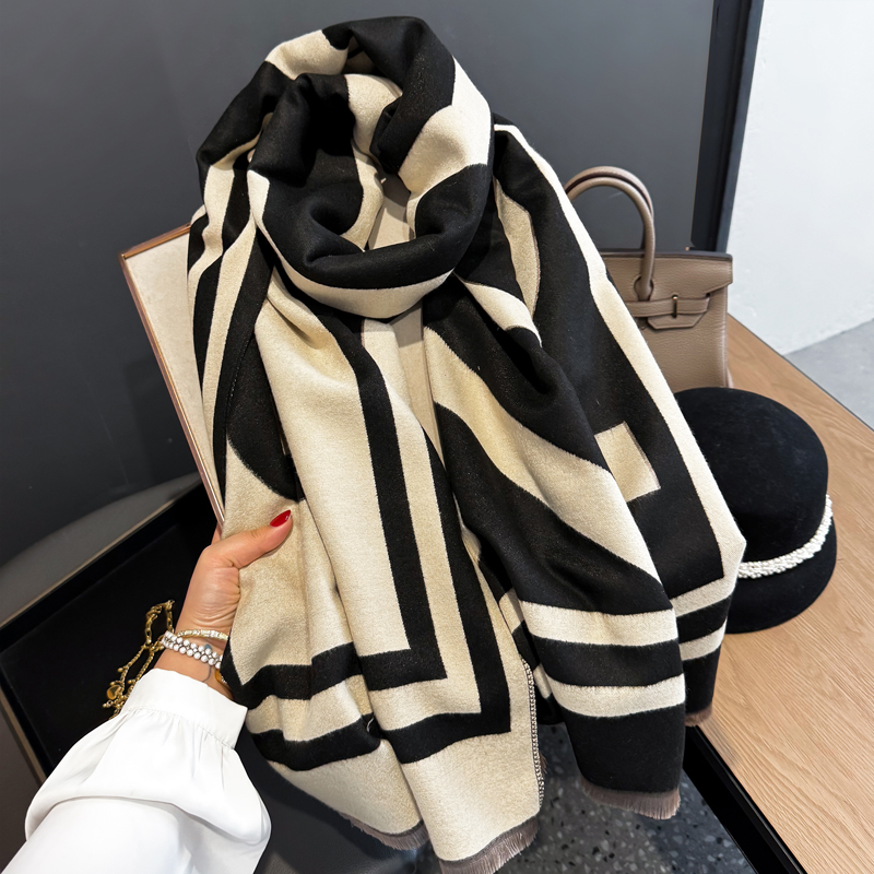 轻奢经典双面羊绒围巾女秋冬季韩版百搭长款加厚披肩两用保暖围脖