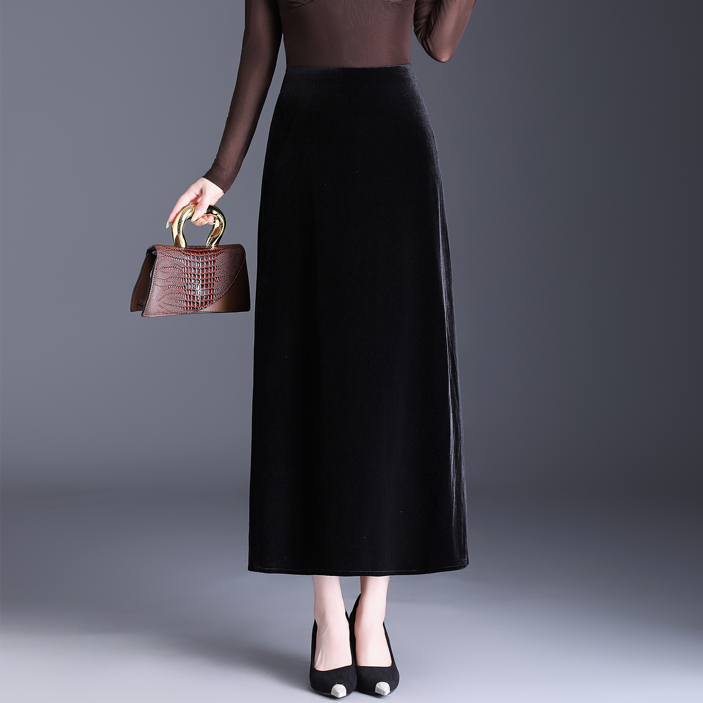 金丝绒半身裙直筒法式气质包臀裙女裙子2025秋季新款今年流行长裙