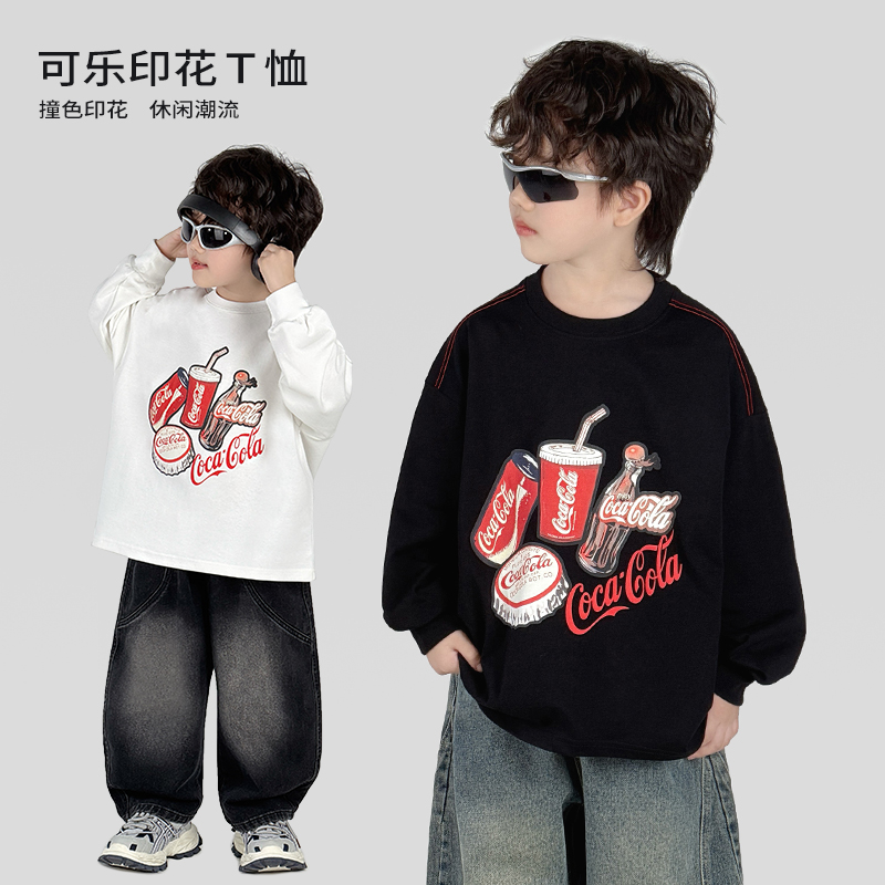 中班仔童装男童长袖T恤2025春秋装新款时尚印花上衣男孩*36219