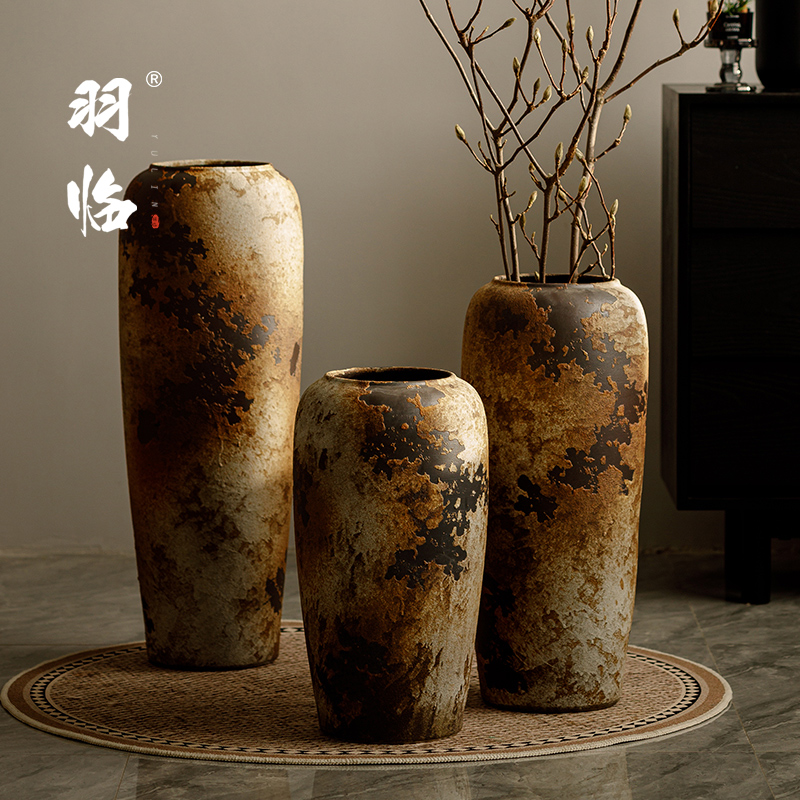 景德镇曼云陶瓷落地大花瓶现代寂风复古禅意大号陶罐做旧客厅摆件