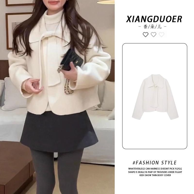 小个子甜美显瘦短外套2026冬蝴蝶结领设计感小众韩系日常百搭上衣