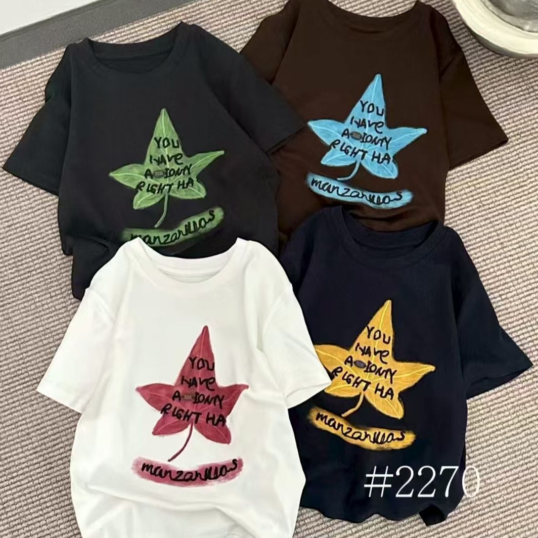 季公子2025春秋宽松大码潮枫叶半袖27560