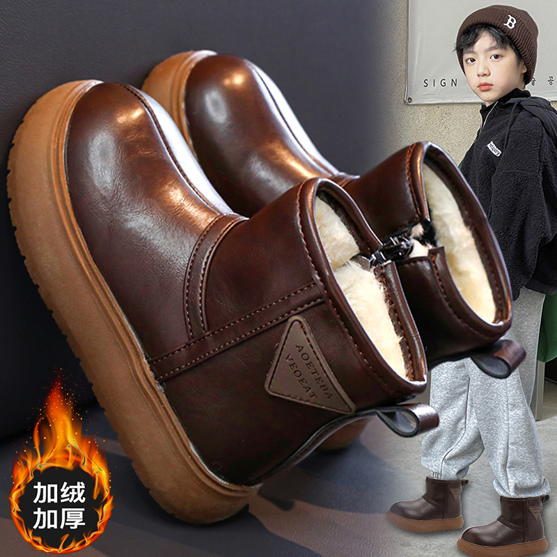 ABC儿童雪地靴2025秋冬新款男童加绒保暖大棉鞋中大童女童短靴