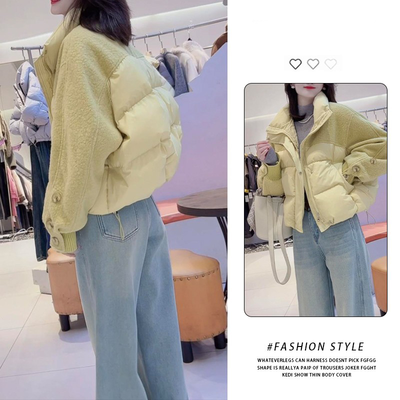 2025新款韩版冬季时尚洋气棉服拼接外套女立领短款保暖加厚棉衣潮