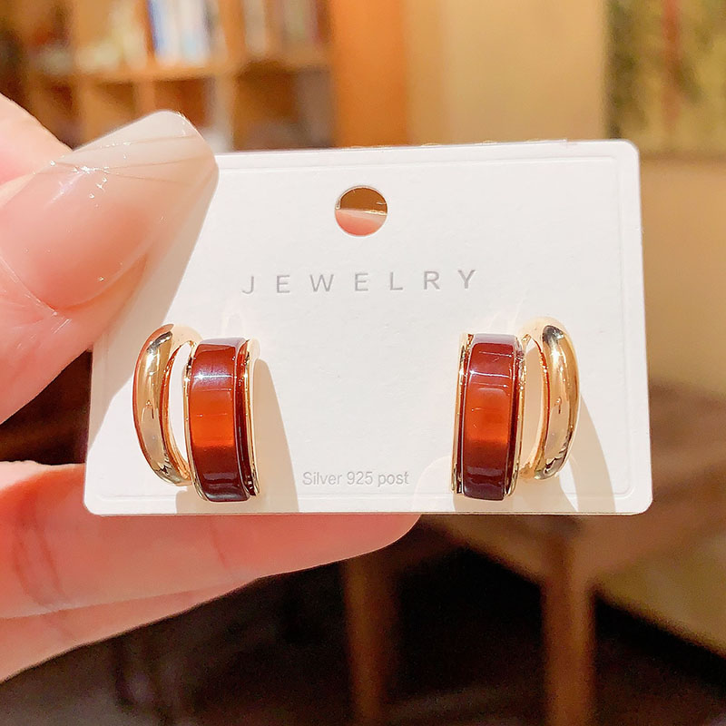 铜合金耳饰 精致简约板材弧形耳钉气质时尚耳环小众设计感耳饰