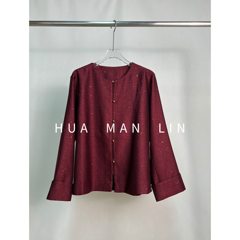 【花满林】‘安哥拉红爆闪碎钻’上久楷圆领桑蚕丝丝毛外套259917