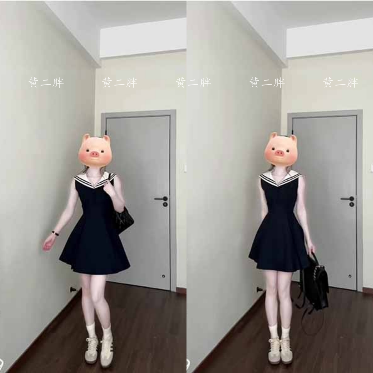 纯欲辣妹学院风海军领小飞袖木耳边无袖吊带修身显瘦连衣裙女