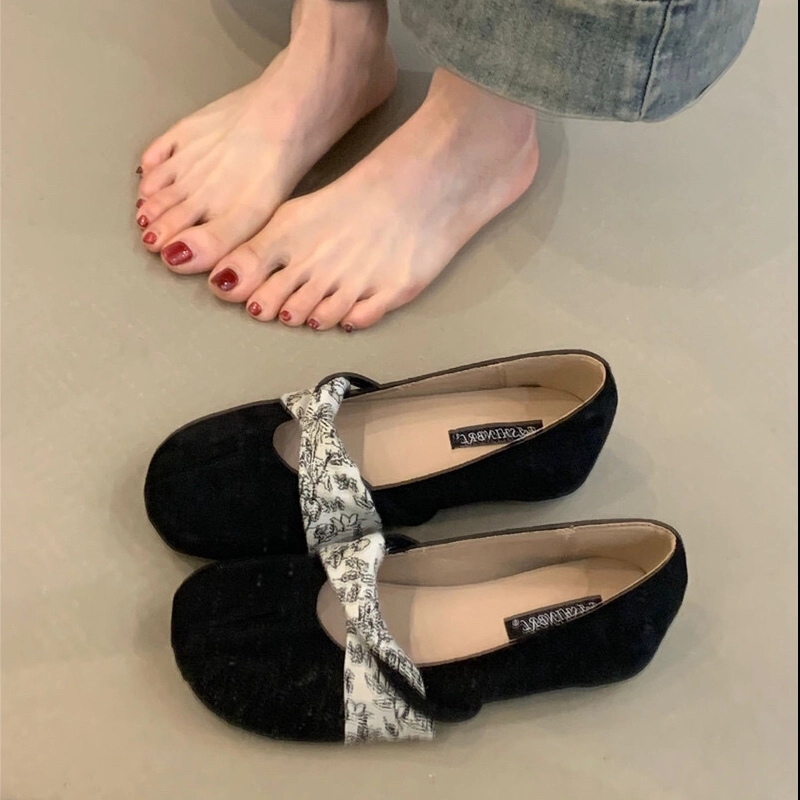 830-9复古玛丽珍鞋法式气质优雅绒面圆头浅口内增高芭蕾单鞋