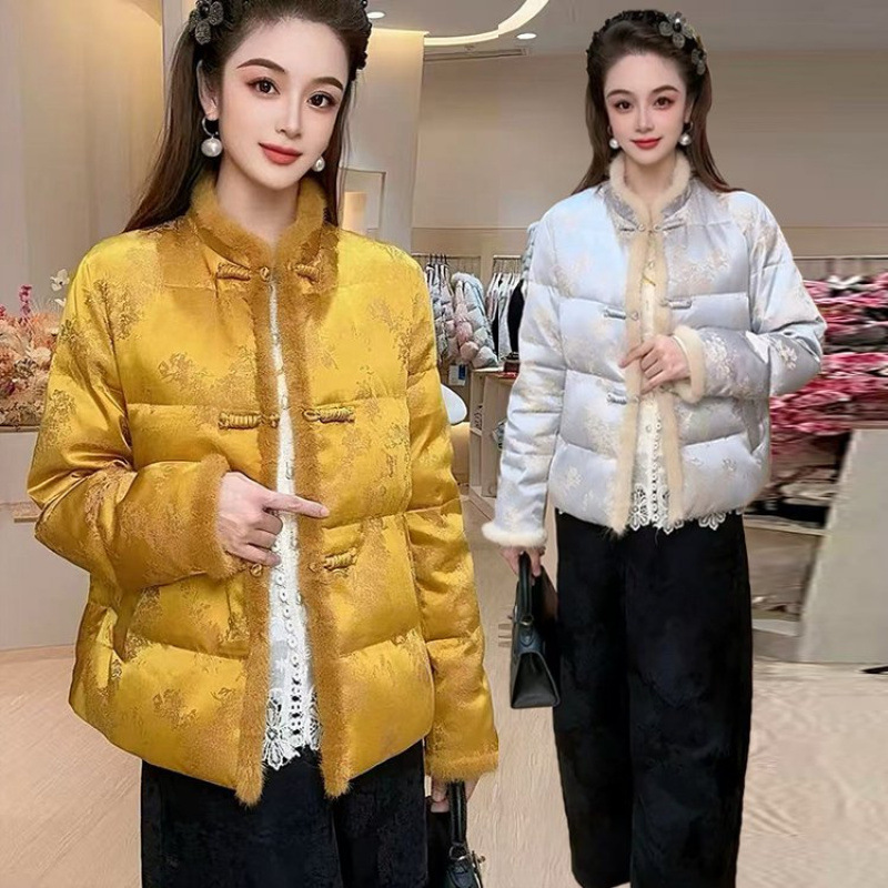 新中式国风立领棉衣女冬季加厚保暖流行气质妈妈装短款棉服外套女
