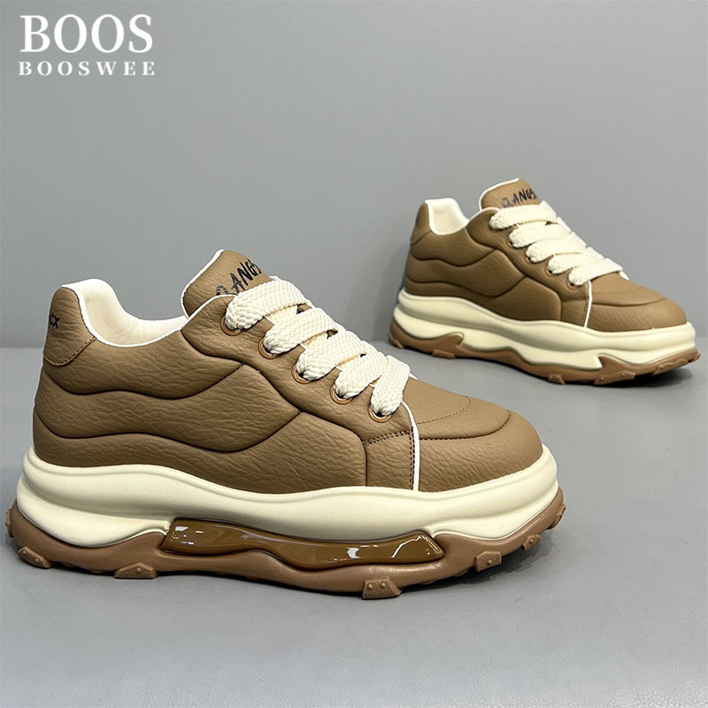 BOOS WEE2025冬季上新轻奢厚底增高低帮小白鞋加绒保暖运动休闲鞋