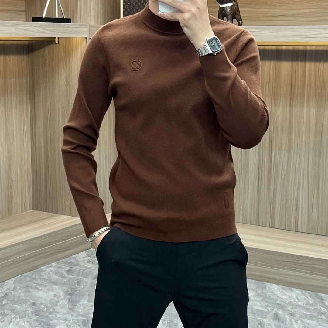 2025秋冬男士毛衣打底衫半高领针织修身潮流简约时尚长袖舒适保暖