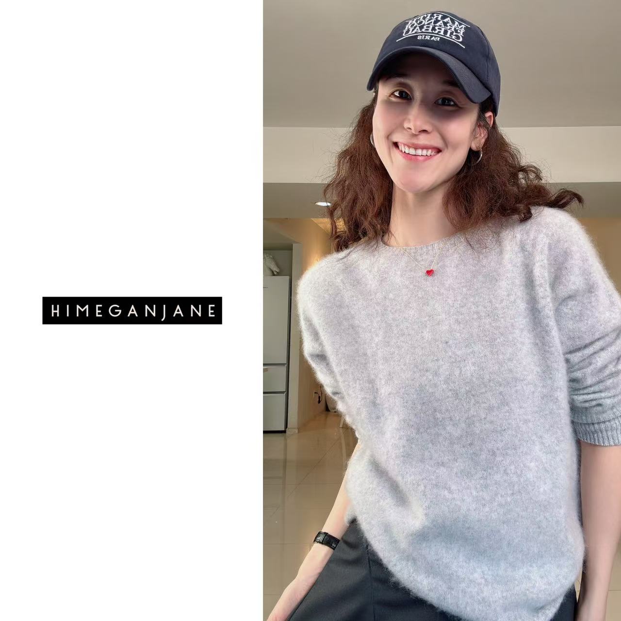 HIMEGANJANE 拉绒羊毛 蓬松软糯针织极简套头毛衣JC08-9862