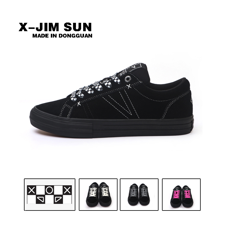 击上滑板鞋运动武士黑系带棋盘格复古美式休闲鞋德训鞋开学鞋子