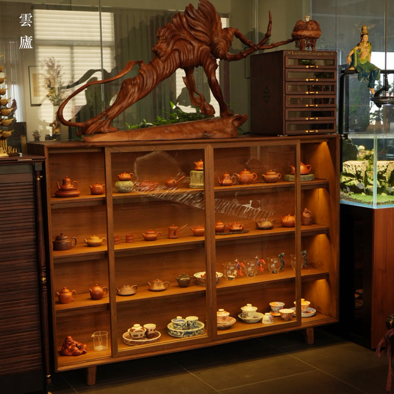 雲廬甄选  中式茶柜置物架茶桌边柜客厅家用一体靠墙收纳储物柜