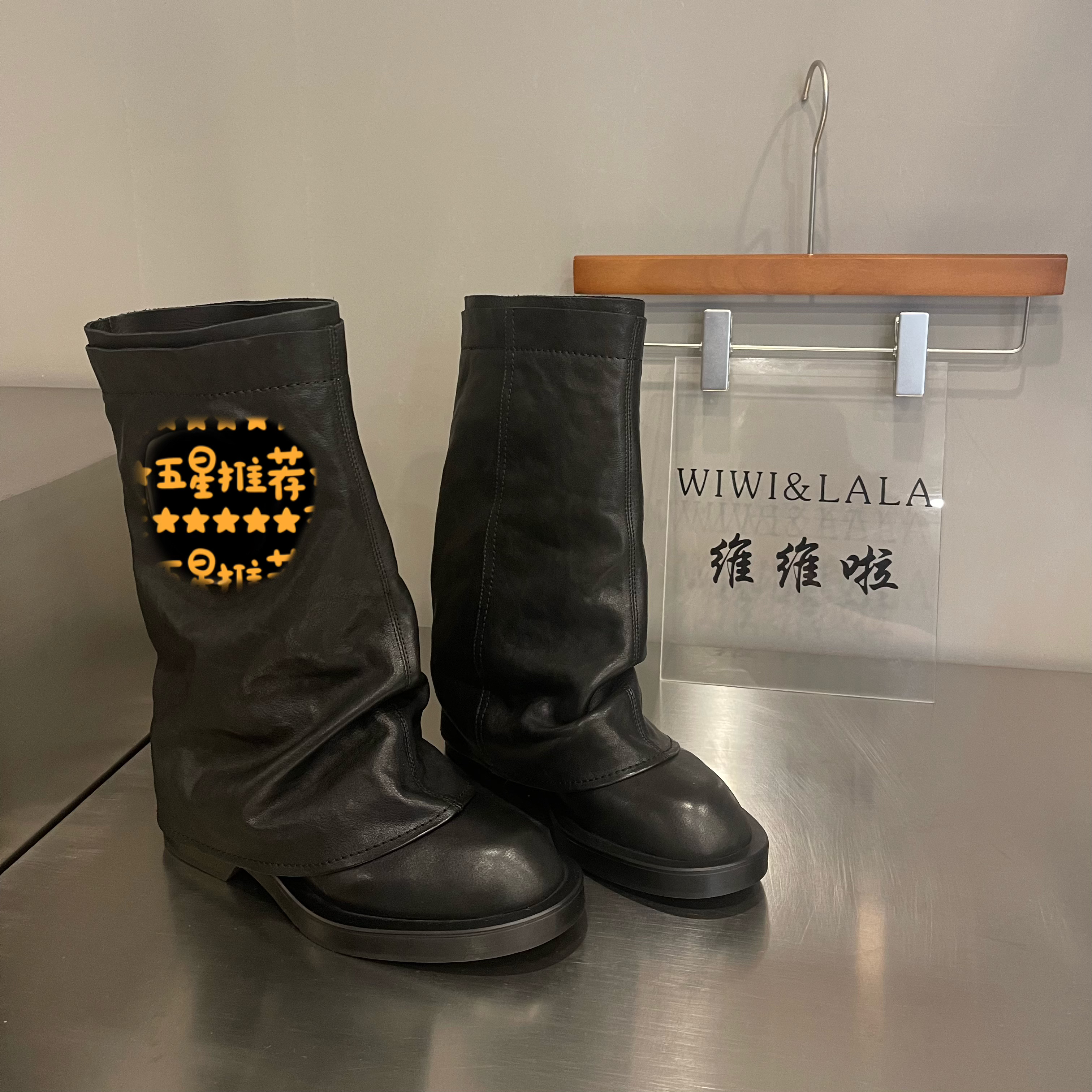 【维维啦】AW25秋款牛皮镂空堆褶女裤中靴1866-6短靴