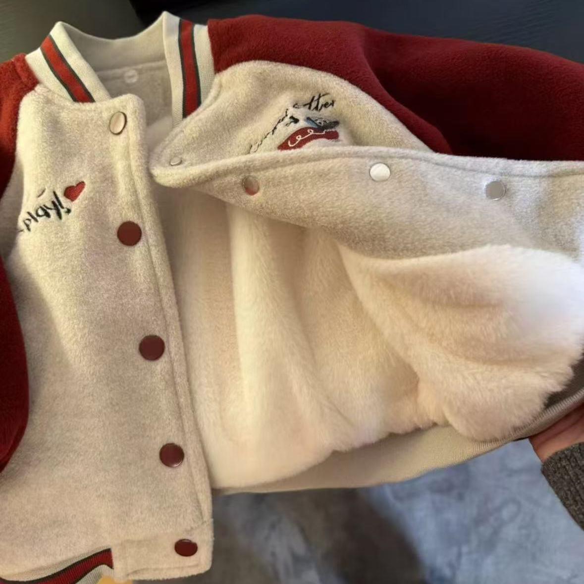 儿童棒球服2024新款毛昵派克外套冬季卡通男加棉男童棒球服