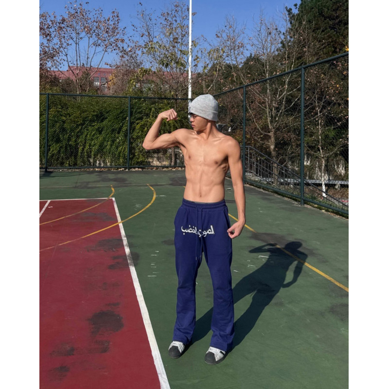 阿拉伯文刺绣弯刀卫裤男秋冬款微喇显瘦运动长裤美式休闲直筒裤子