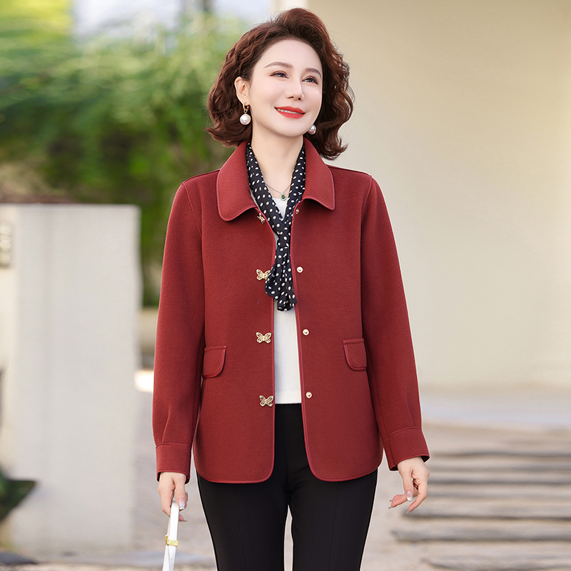 2025新款妈妈春装外套中年妇女夹克上衣中老年女装春秋双面呢大衣