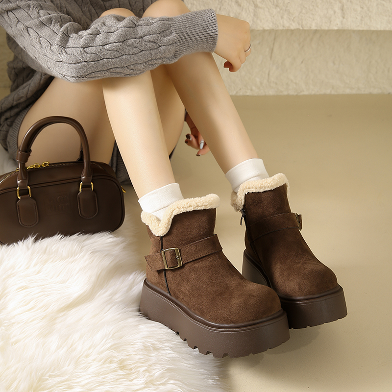 美拉德厚底雪地靴女款2025新款冬季增高防滑棉靴子加绒东北棉鞋女