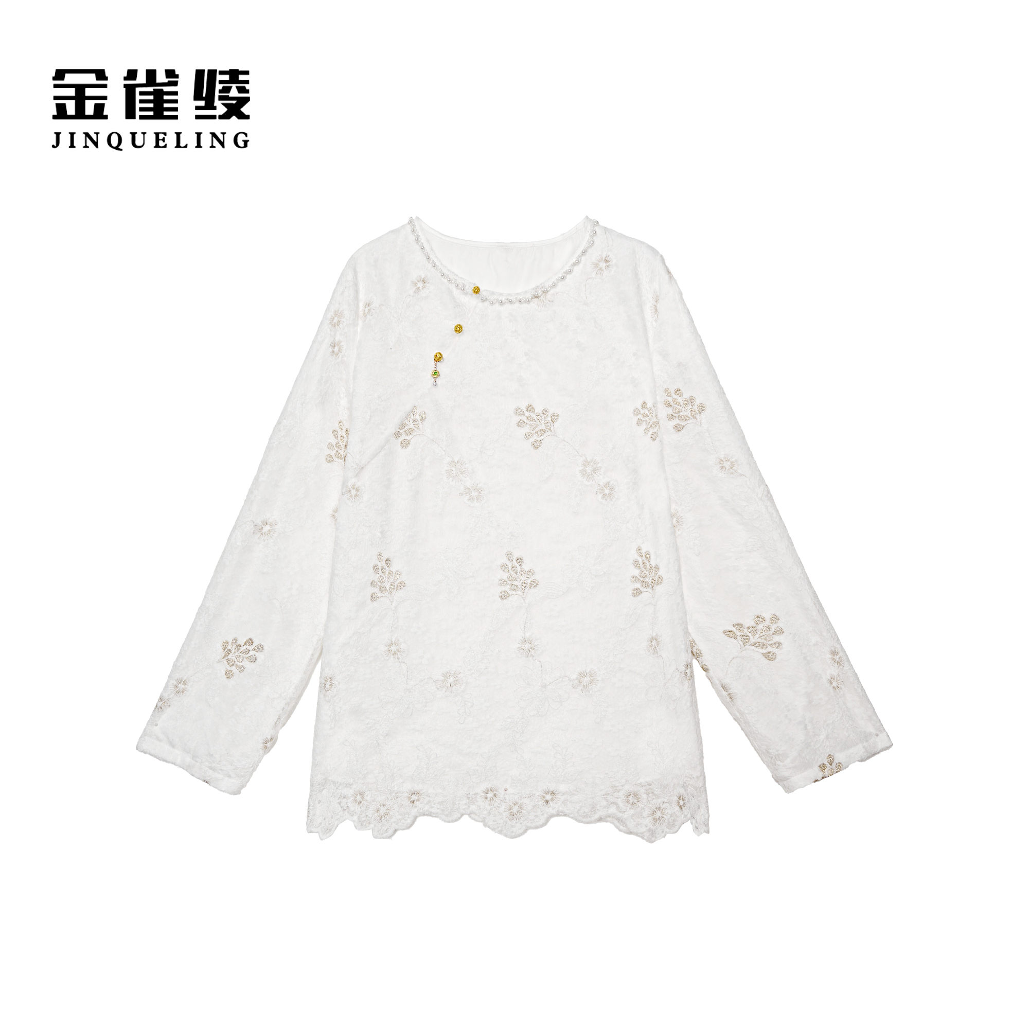 金雀绫【白露凝霜】设计新中式织金工艺蕾丝加宽加大衬衫SZA3SY792