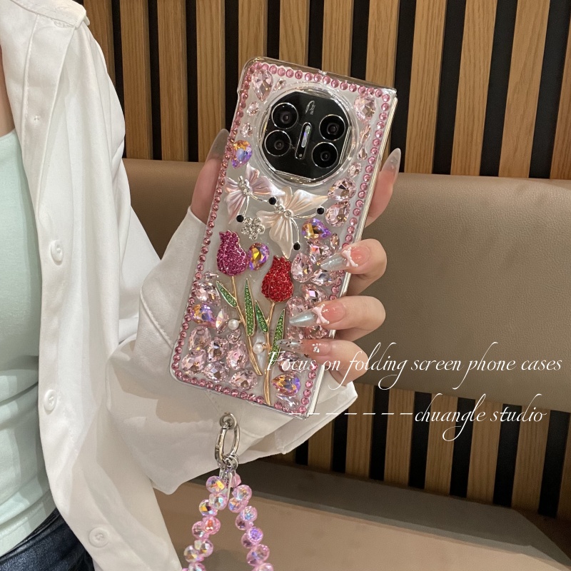 适用于华为matex5手机壳蝴蝶玫瑰镶钻matex3折叠屏高档保护套女款