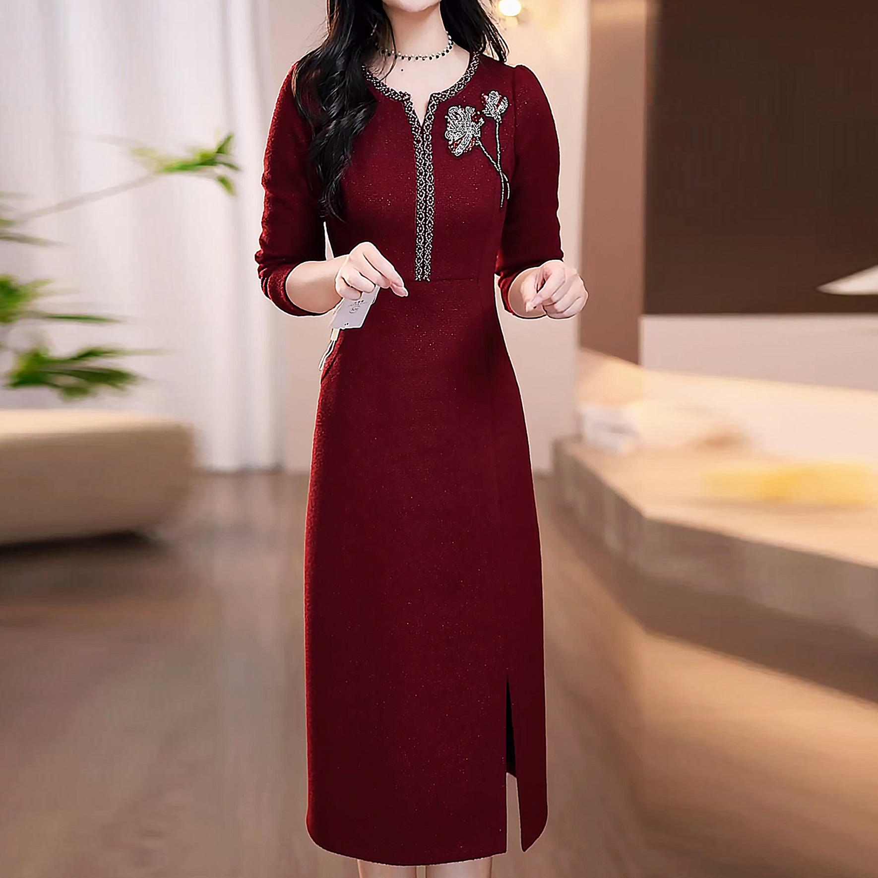 女装连衣裙时尚加厚2025秋冬新款修身显瘦气质修身中长款女士裙子