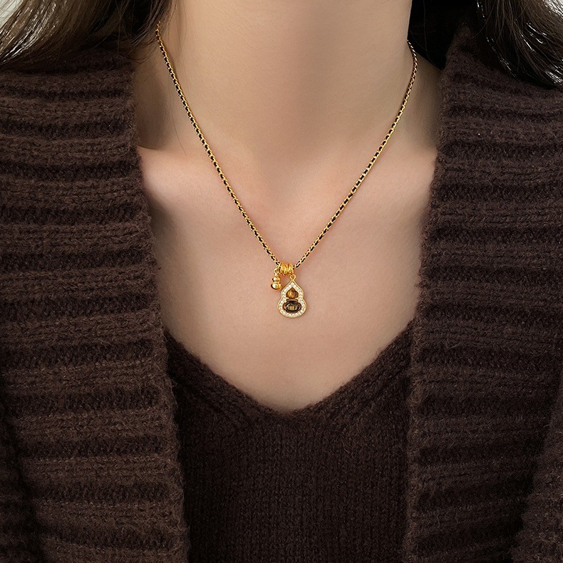 镶锆石虎眼石葫芦项链轻奢小众锁骨链百搭饰品小众设计感