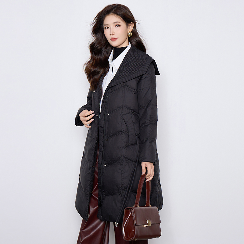 YAYA/鸭鸭中长款羽绒服女修身2025冬新款过膝显瘦收腰加厚外套