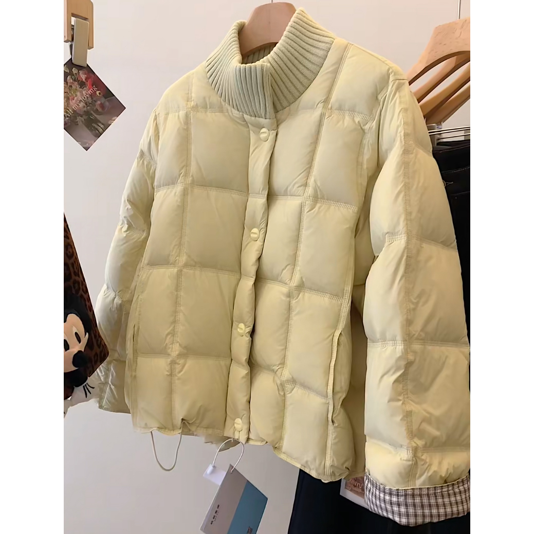 温柔减龄黄色针织拼接立领棉服女2025冬季宽松休闲保暖面包服外套