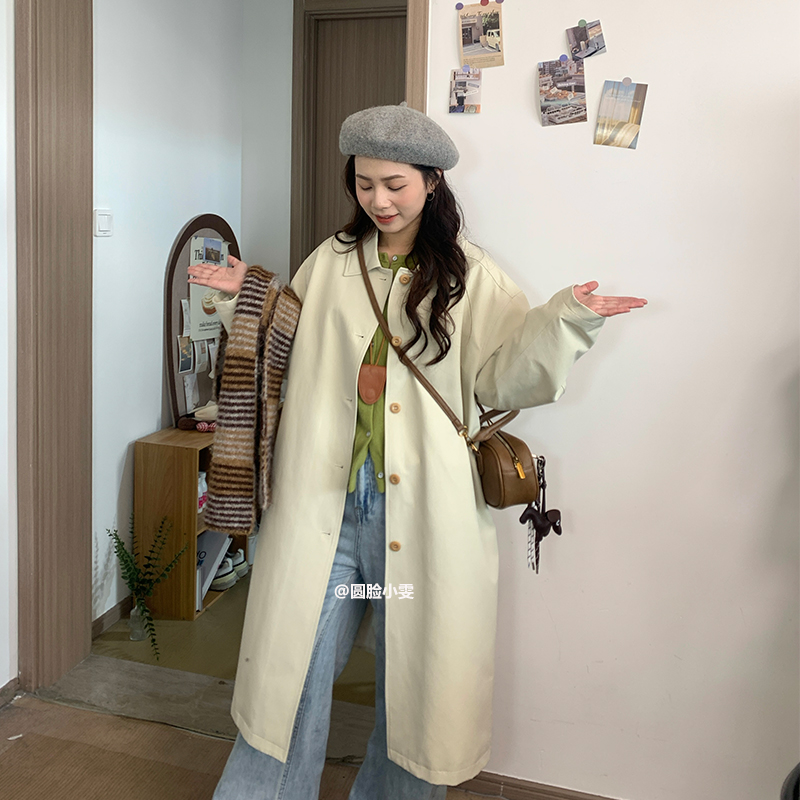 圆脸小雯/【平静的你】衬衫式翻领大衣轻薄高密度织长款风衣羽绒服