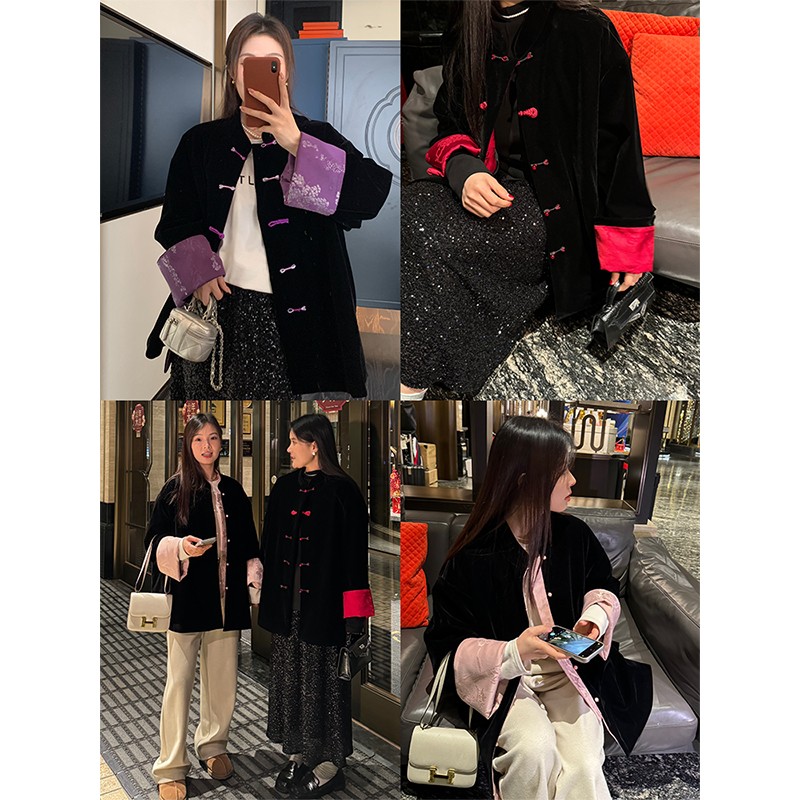 【现货秒发-NAZ瑶瑶微胖定制】秋冬丝绒高级感新中式休闲宽松棉服