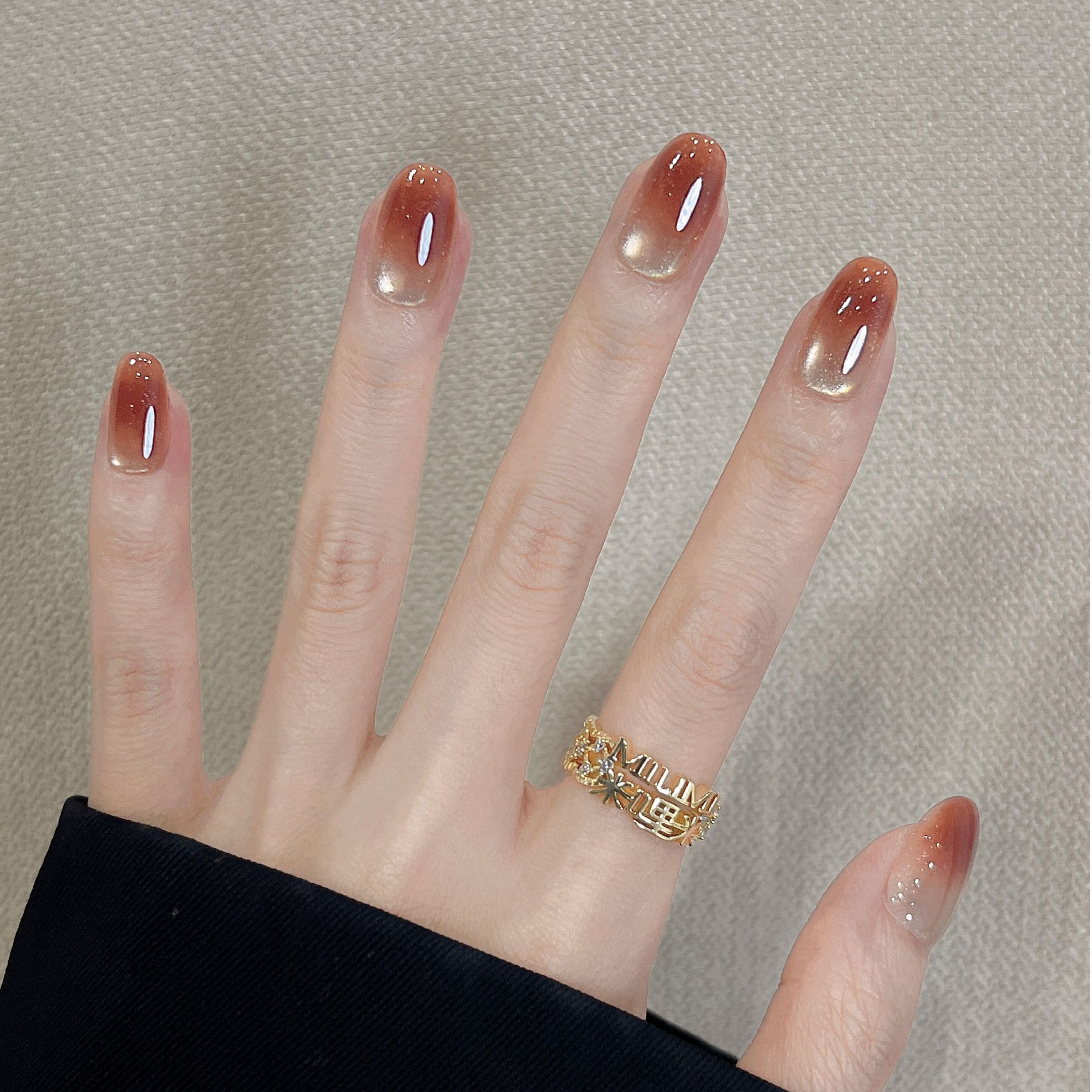 【蜜糖流光】秋冬焦糖渐变猫眼美甲穿戴甲片高级显白手工穿戴甲短款