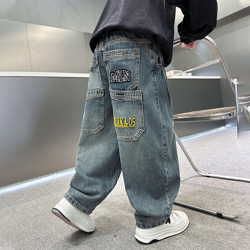 男童裤子春秋2025新款儿童牛仔裤宽松洋气直筒裤男孩秋装阔腿长裤