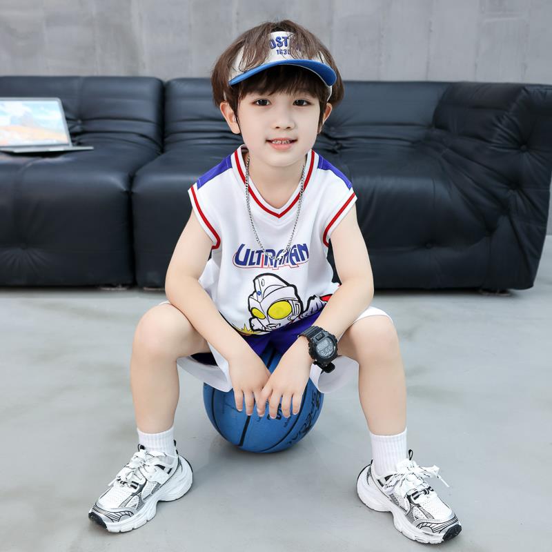 奥特曼衣服男童夏装背心套装洋气宝宝速干运动训练服儿童篮球服潮