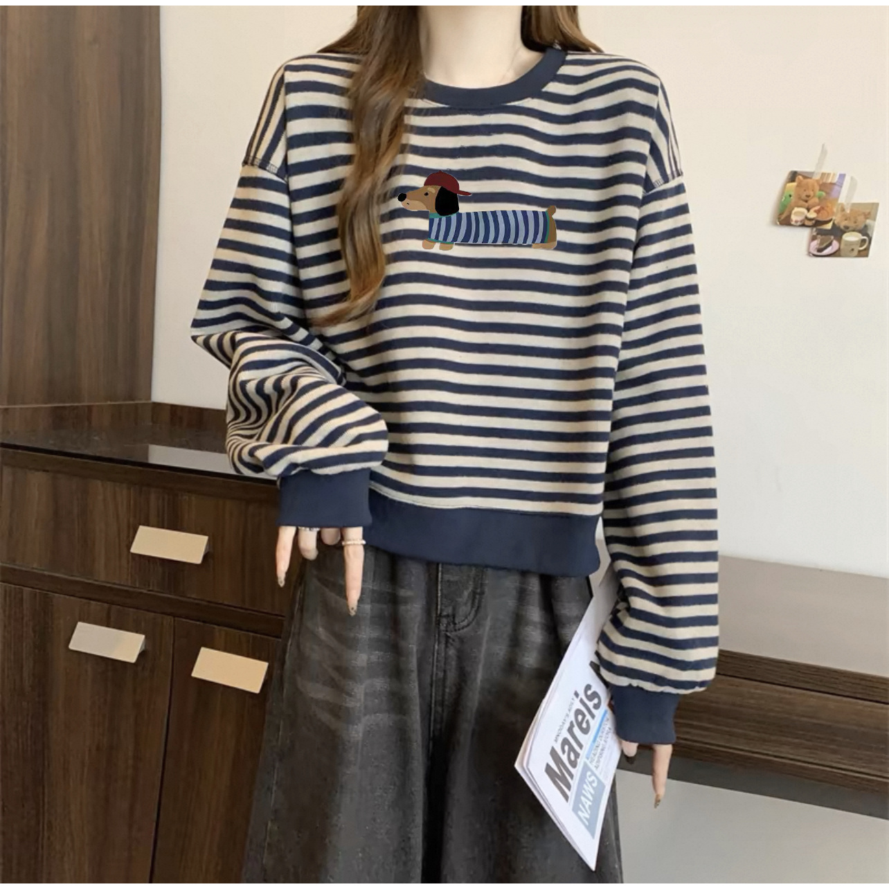 2025爆款条纹时尚长袖t恤打底衫女春秋季宽松内搭宽松显瘦上衣潮