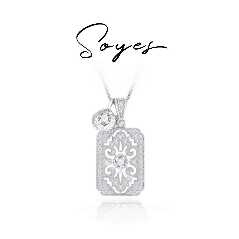 soyes/索野 坠链均925银合成锆石 平安无事牌项链法式满钻转运