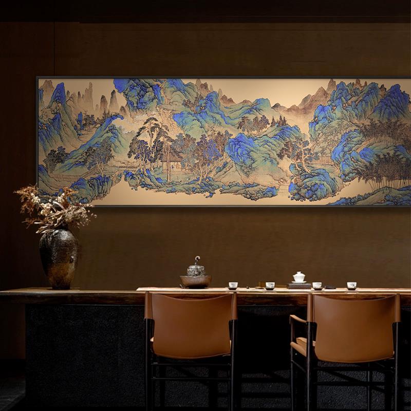 千里江山图酒店大堂挂画新中式茶室书房装饰画宋代美学办公室壁画