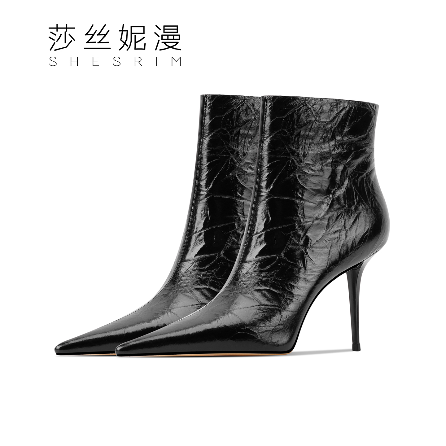 2025年冬新款尖头侧拉链高跟女冬季短靴尖头靴单里绒里靴子时装靴