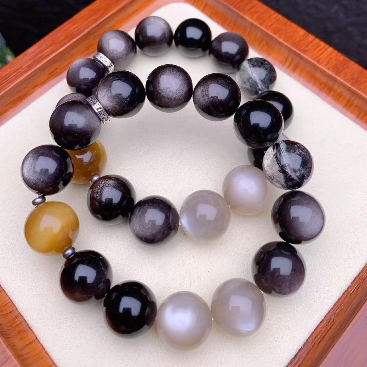 非金属仿水晶手链 天然银曜石组合商品