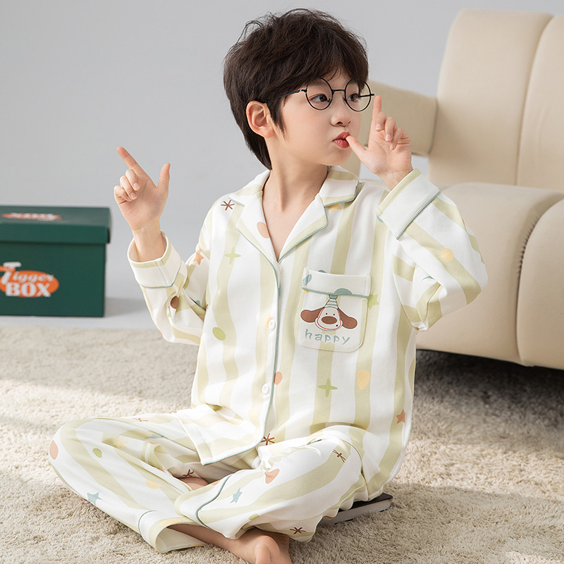 儿童睡衣春秋季卡通青少年纯棉吸汗长袖宝宝帅气中大童家居服套装