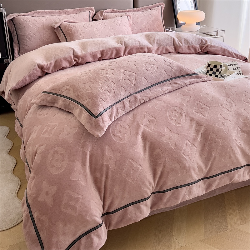 水星高端适用家纺轻奢冬季雕花牛奶绒四件套冬天双面加厚珊瑚法兰