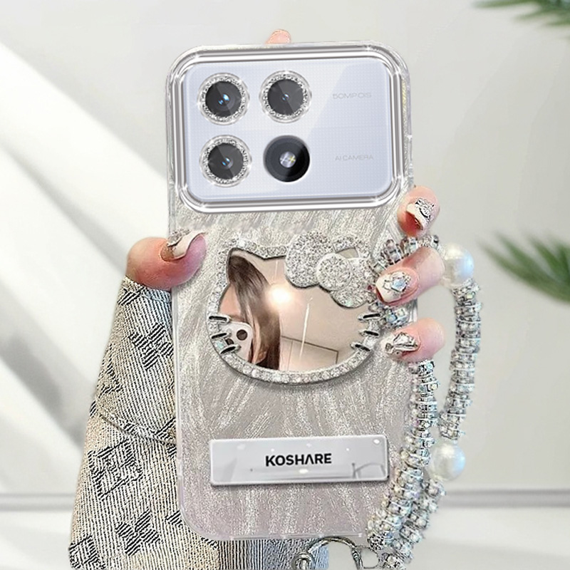 自带镜头膜红米K70手机壳全包RedmiK70Pro软壳镶钻kt猫镜子红米K7