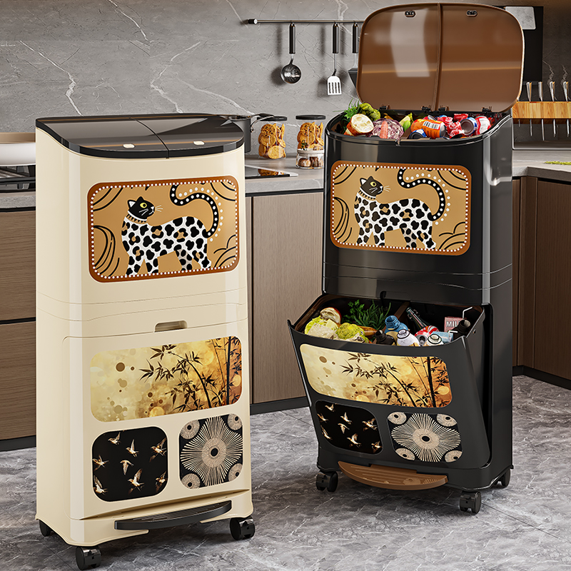 2025新款厨房垃圾桶高款免弯腰家用可移动带盖大容量双层干湿分离