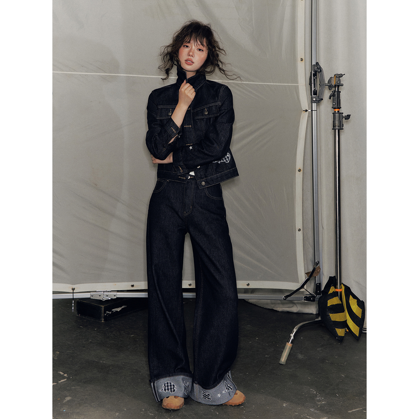 SOMESOWE童趣刺绣原色复古牛仔外套+刺绣翻边原色复古牛仔裤